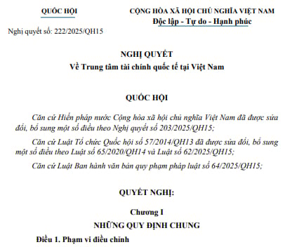 Toàn văn Nghị quyết 222/2025/QH15 về Trung tâm tài chính quốc tế tại Việt Nam
